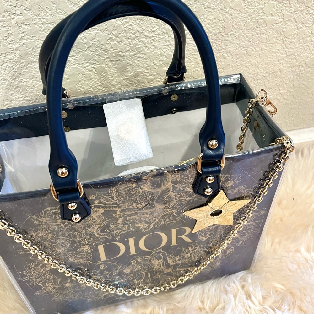 Dior Tote Shopping Tote with PVC Cover & Crossbody Chain Star Dior Star Charm - Picture 5 of 11
